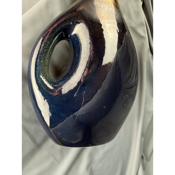 Vintage Studio Pottery Vase Copper Luster Glaze Sculptural Handle 9.5x7 - Picture 4 of 6